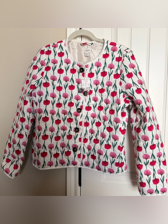 J. Crew Jackets & Blazers - J. Crew White Quilted Jacket with Pink & Red Floral Print